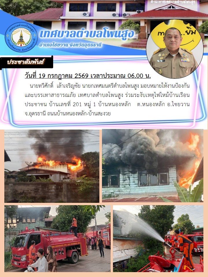 ระงับเหตุไฟไหม้บ้านเรือน ประชาชน บ้านเลขที่ 201 หมู่ 1 บ้านหนองหลัก